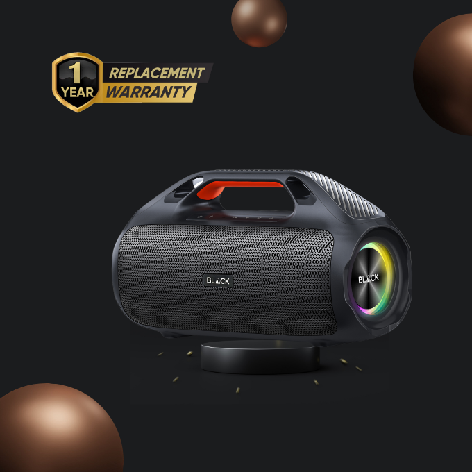 BLACK BassBlast Wireless Bluetooth Speaker, 100W, EX BASS, Up to 9H Playtime, 1 Yr Warranty BLACK BassBlast Wireless Bluetooth Speaker, 100W, EX BASS, Up to 9H Playtime, 1 Yr Warranty
